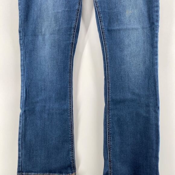 Warehouse One Jeans Women's 33 Short Curvy Bootcut Denim 5 Pocket Blue Whiskered - Picture 3 of 13